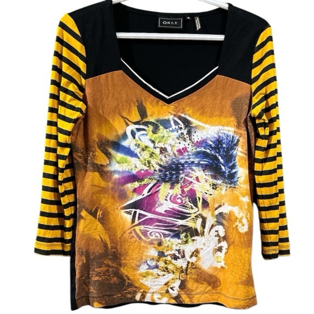 Orly Dark Yellow & Black Abstract Top - Size Small